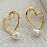 Big heart earring stud with heart pearl