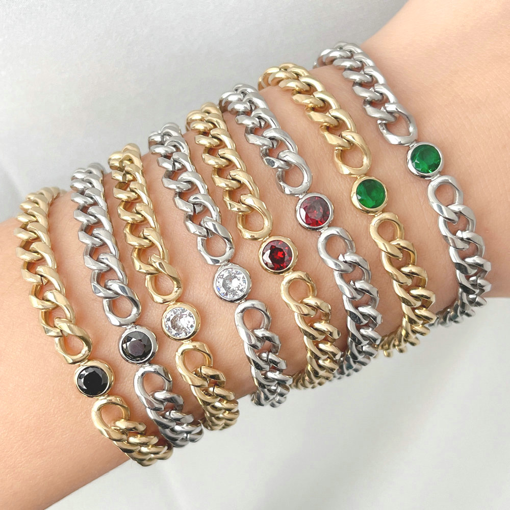 Round zircon chain stainless bracelet