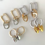 Square zircon charm hoop earring