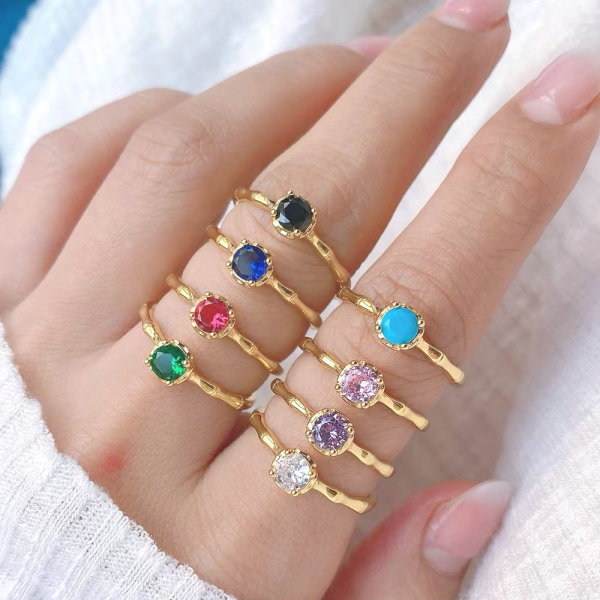 Round zircon thin bonne adjustable ring