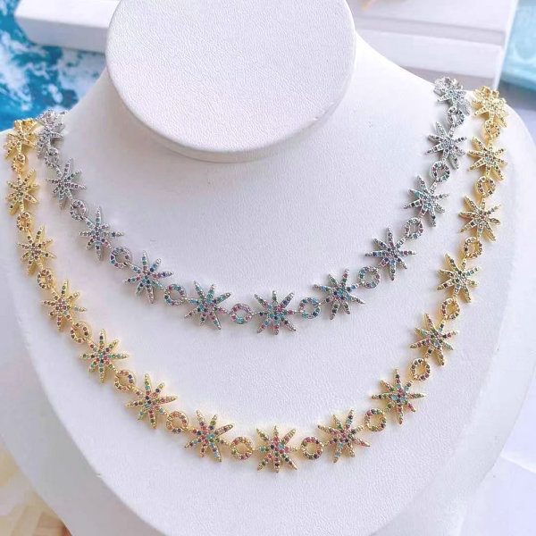 Fine pave colorful zircon stone star choker