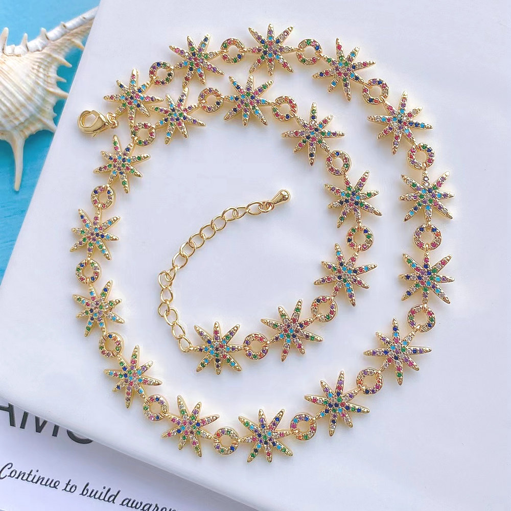 Fine pave colorful zircon stone star choker