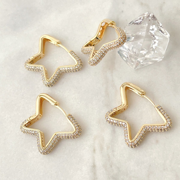 Gold pave heart earring
