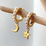 Pearl hoop with moon star pendant
