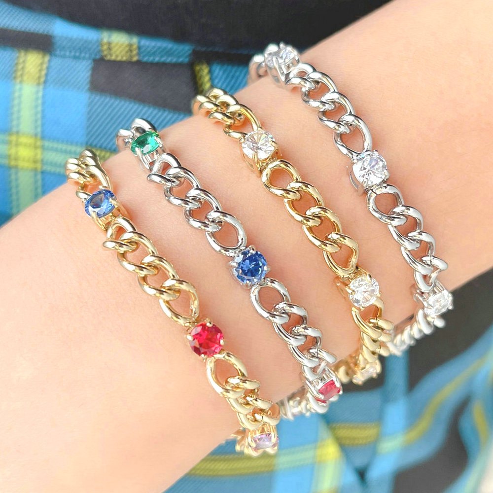 Zircon charm stainless bracelet