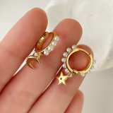 Pearl hoop with moon star pendant