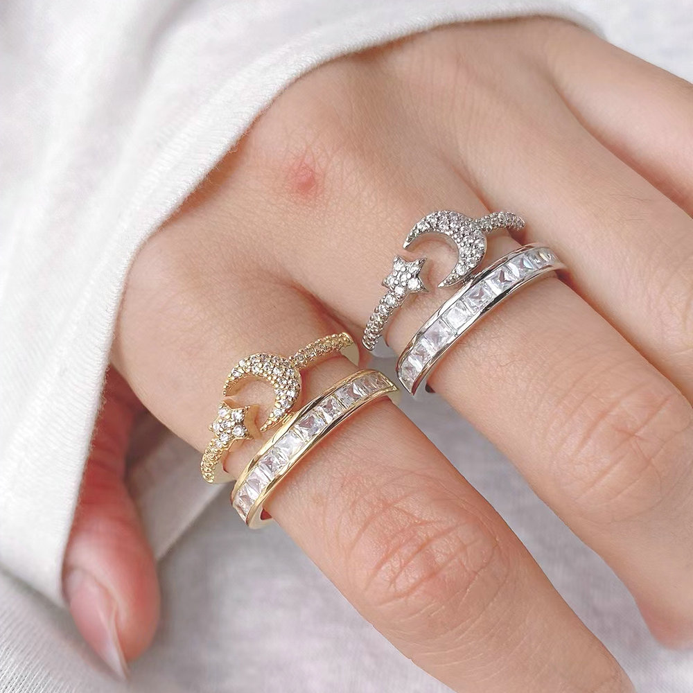 Moon zircon adjustable ring