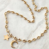 Stainles nose bean necklace with  moon star charm