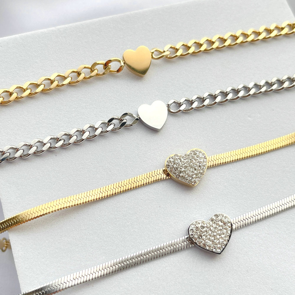 Stainless with heart charm