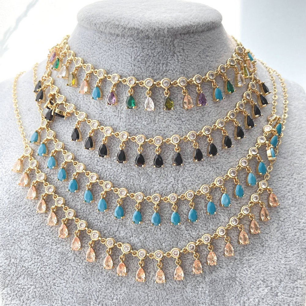 Water drop zircon charm necklace