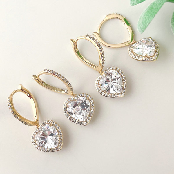 Pave hoop earring with heart charm
