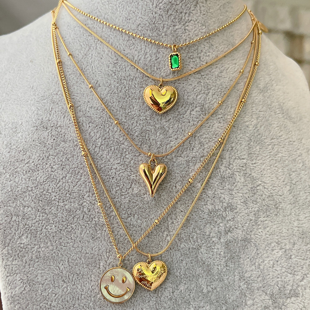 Stainless Heart charm necklace , smile face charm necklace