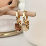 Metal round charm hoop earring