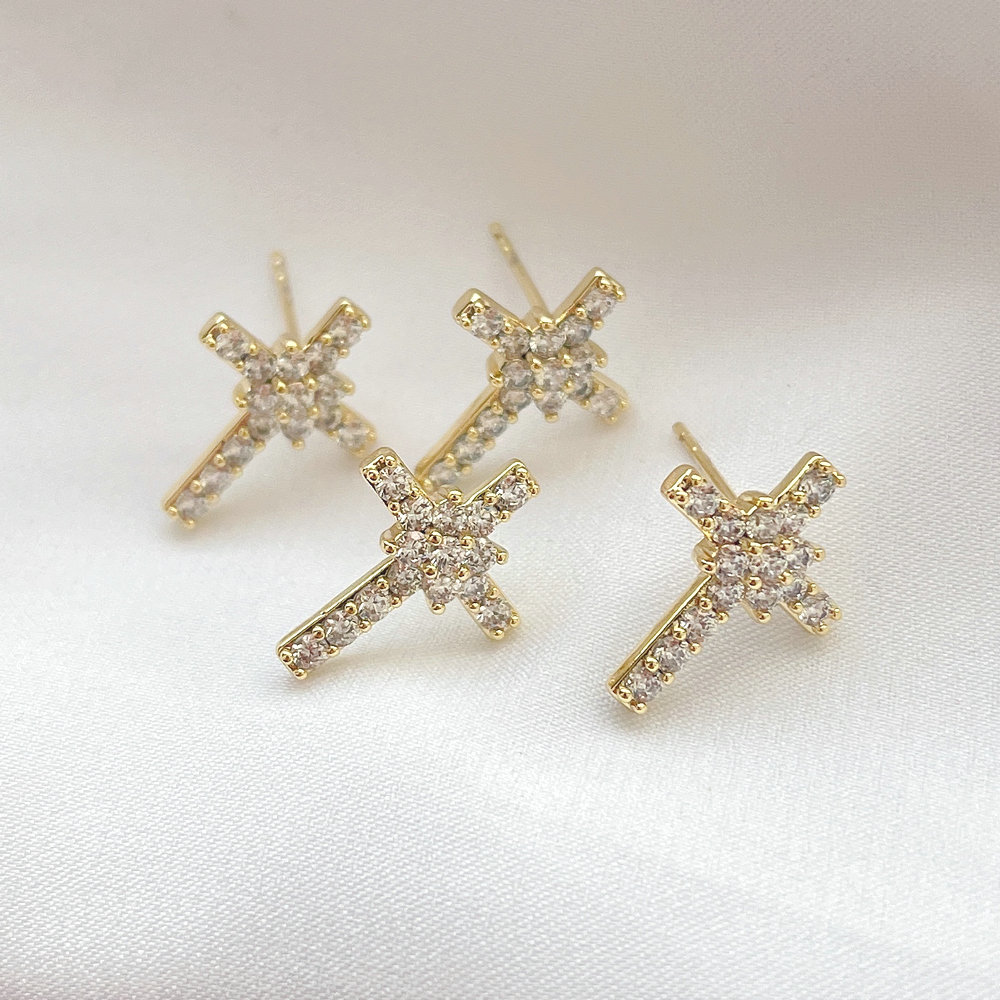 Pave zircon cross earring stud