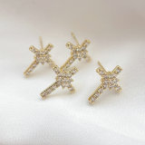 Pave zircon cross earring stud