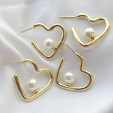 Pearl heart hoop earring
