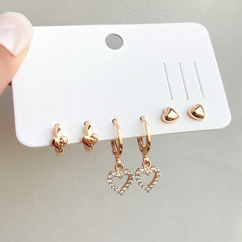 6 piece set heart charm earring