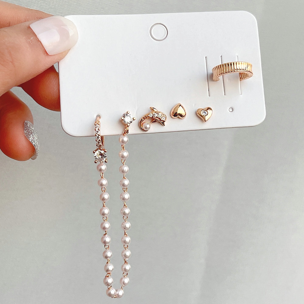 6 piece set pearl chain earring
