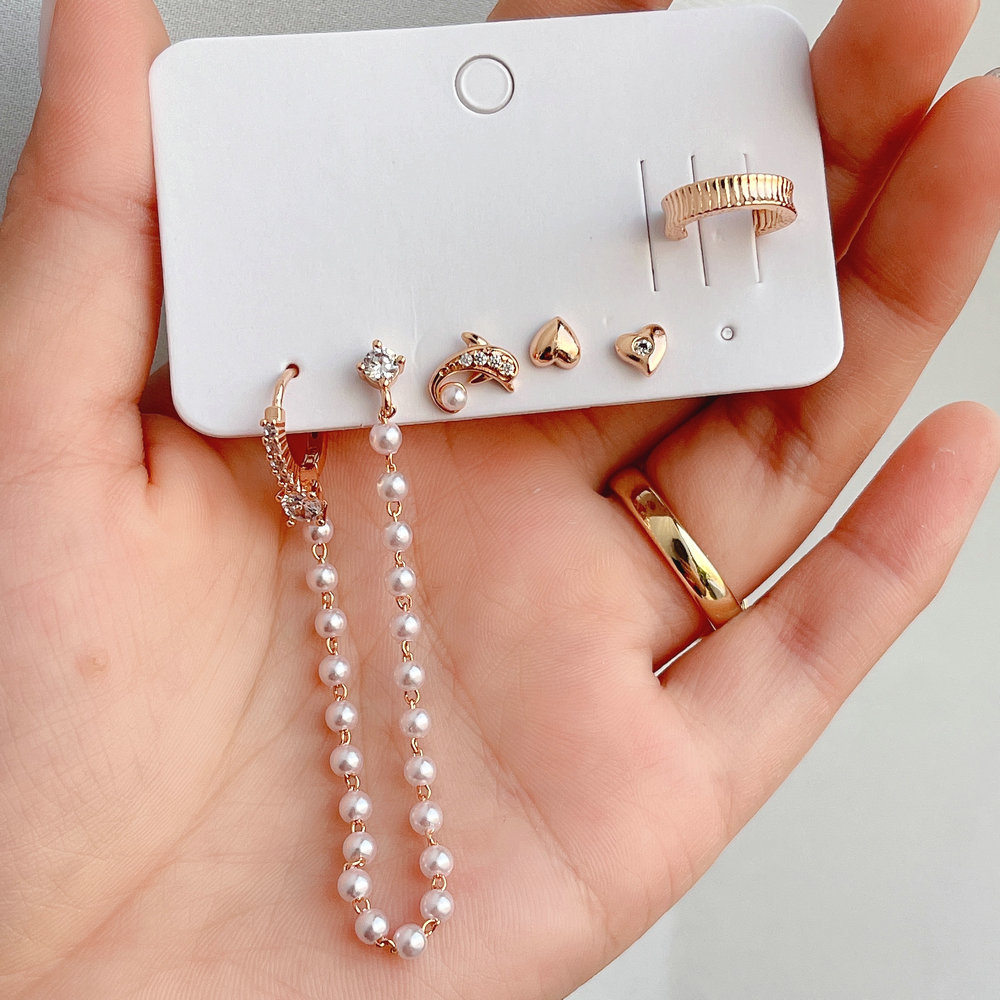 6 piece set pearl chain earring