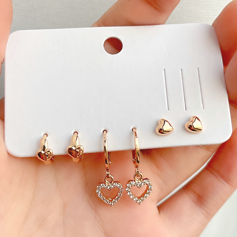 6 piece set heart charm earring