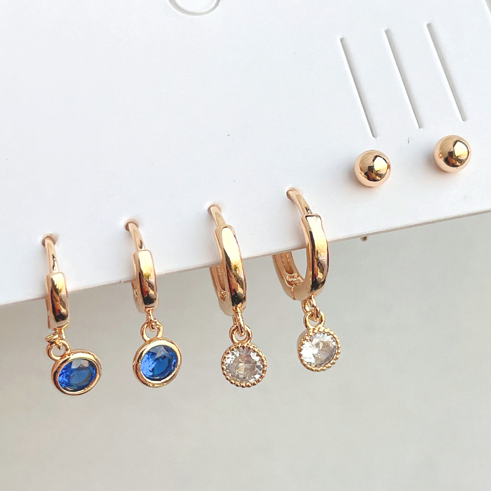 6 piece set round zircon charm earring