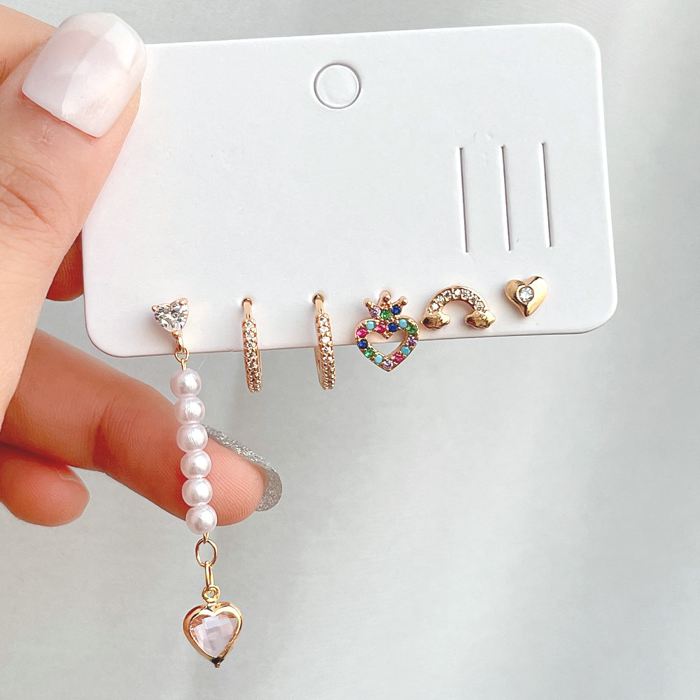 6 piece set pearl chain earring