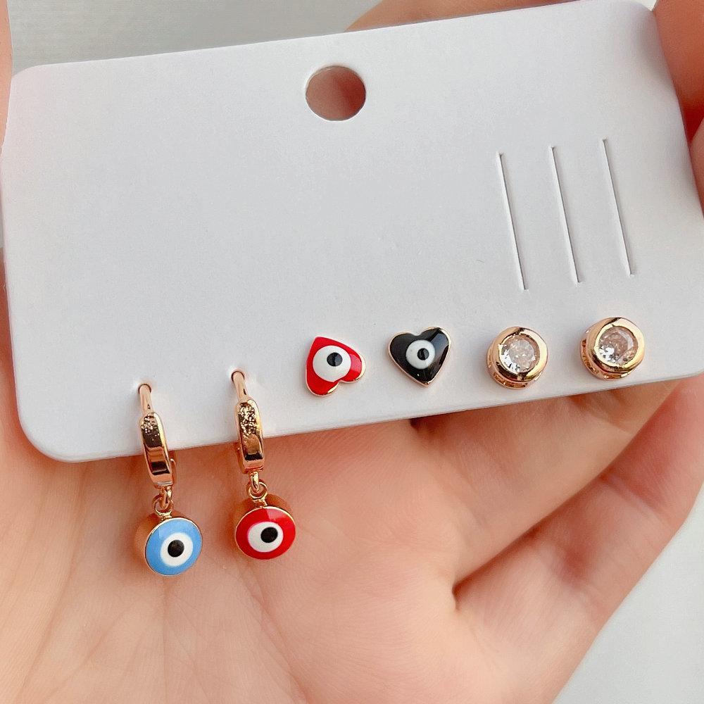 6 piece set round eye charm earring