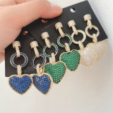 Fine pave long heart earring
