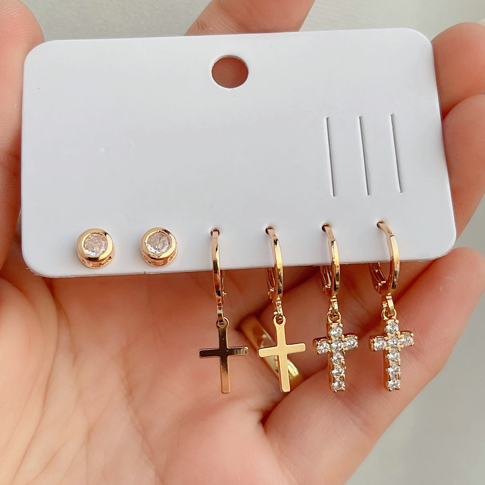 6 piece set cross charms earrig