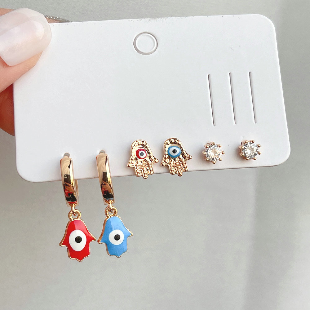 6 piece set hand eye charm earring