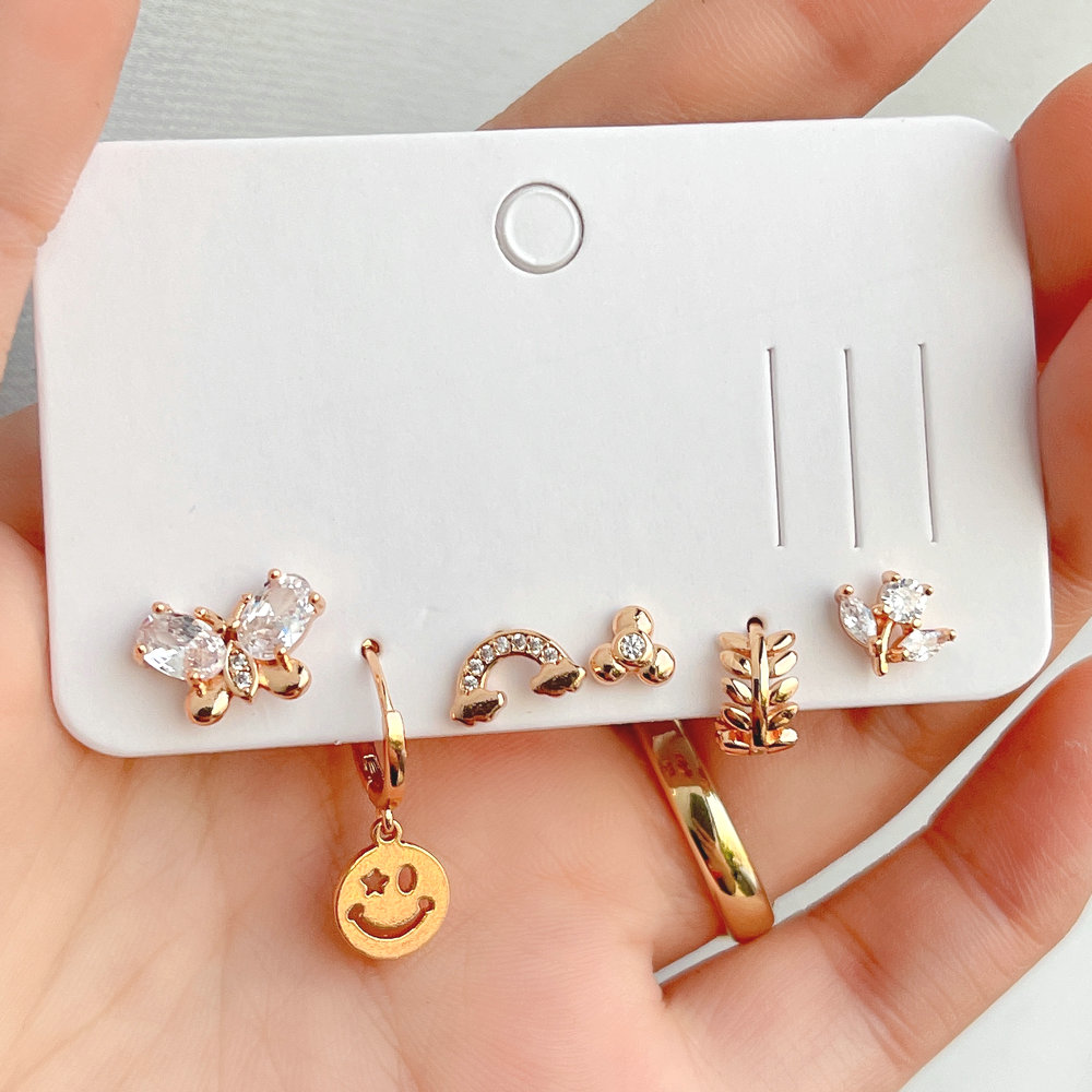 6 piece set smile face charm earrig