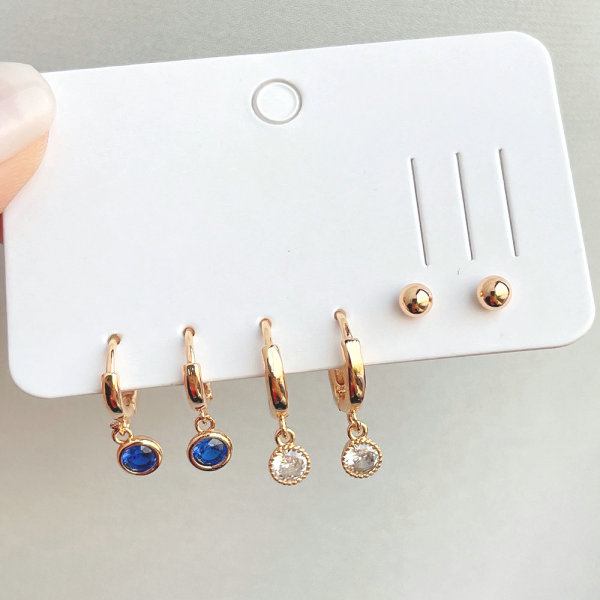 6 piece set round zircon charm earring