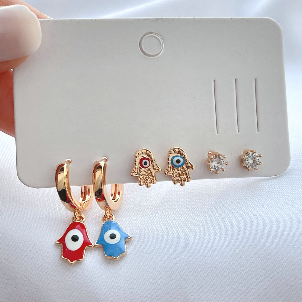 6 piece set hand eye charm earring