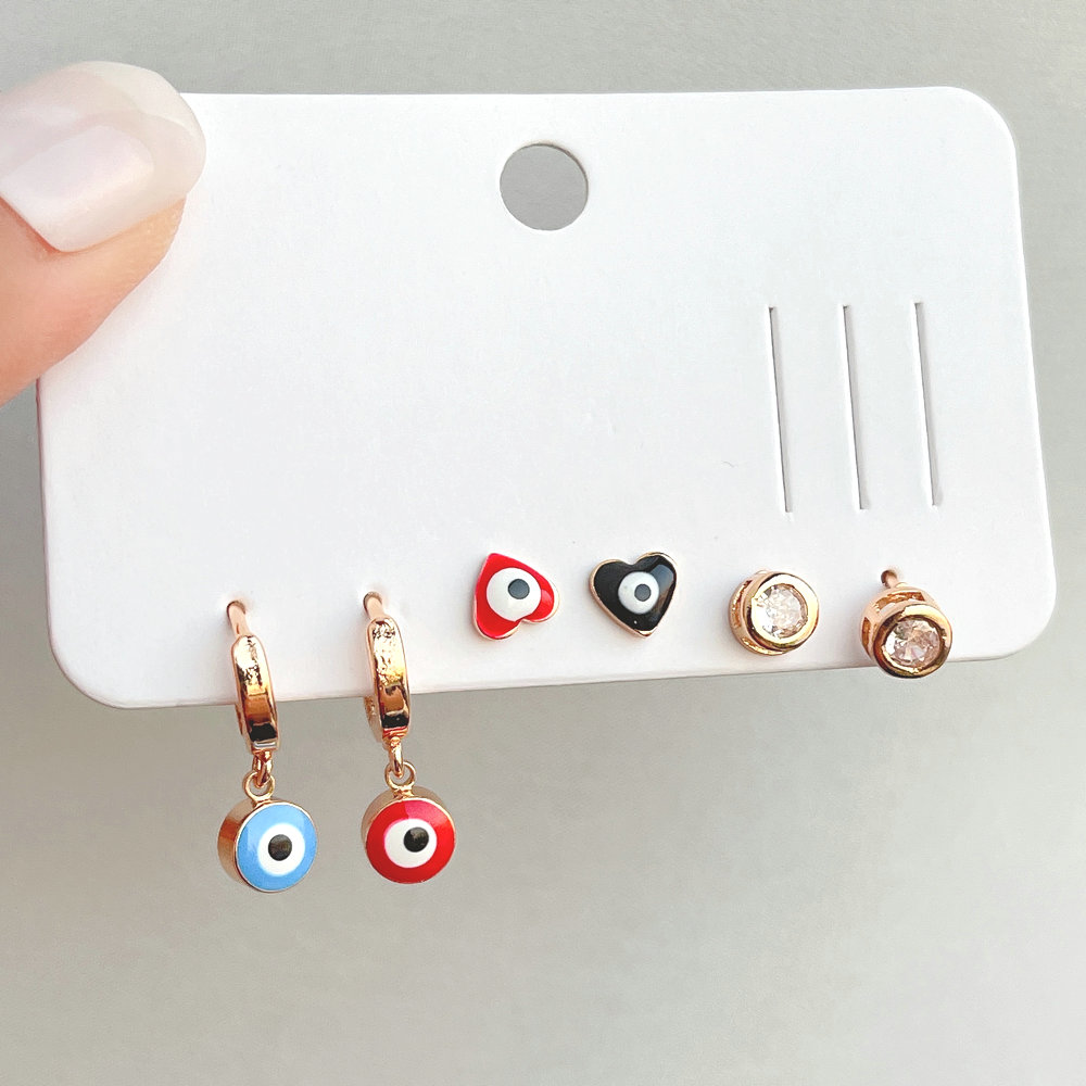 6 piece set round eye charm earring
