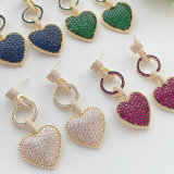 Fine pave long heart earring