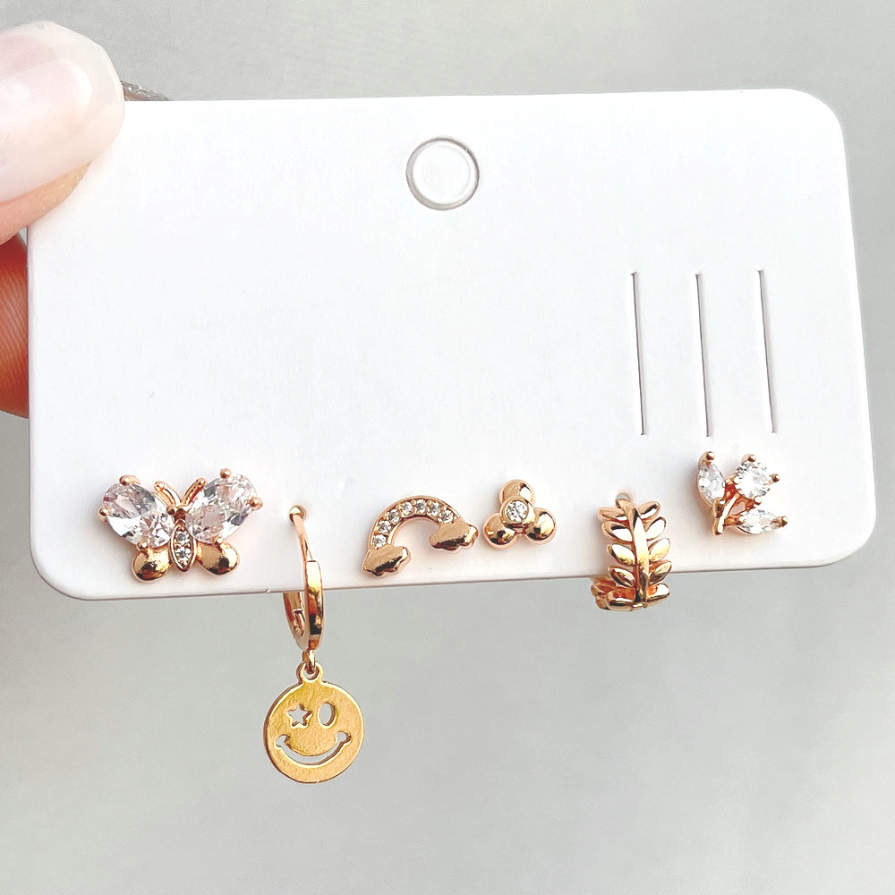 6 piece set smile face charm earrig