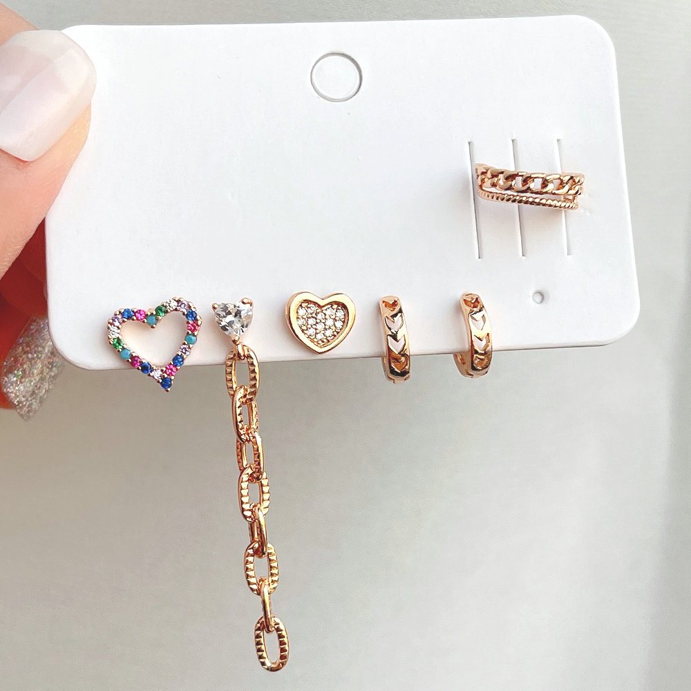 6 piece set heart charm earring