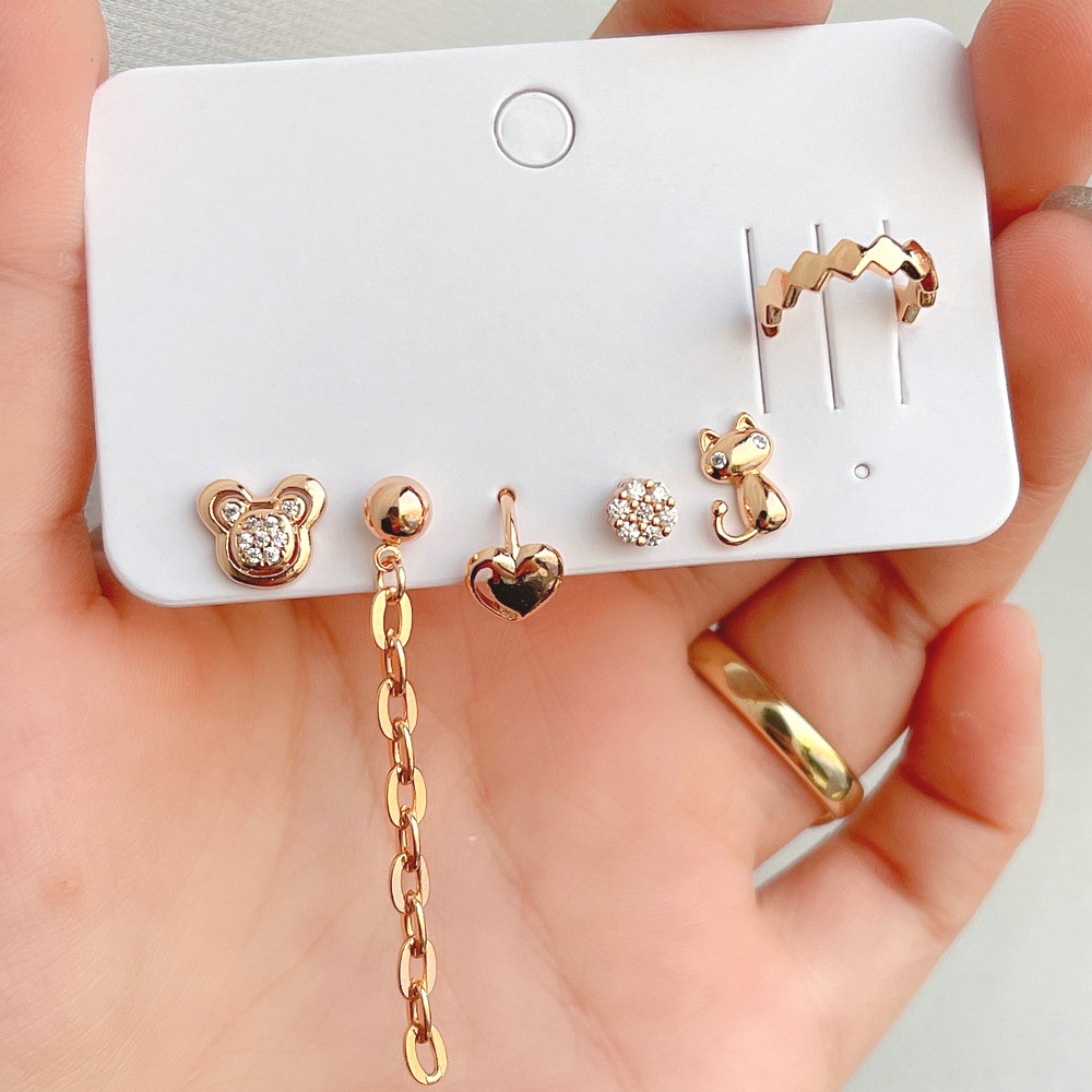6 piece set heart charms earrig