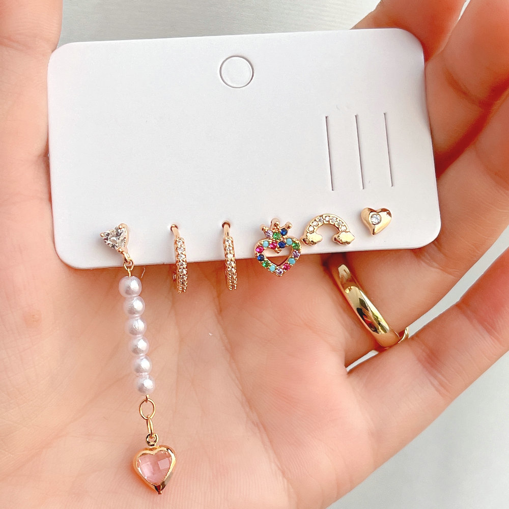 6 piece set pearl chain earring
