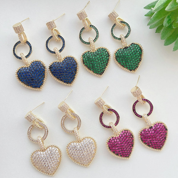 Fine pave long heart earring
