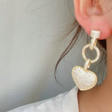 Fine pave long heart earring