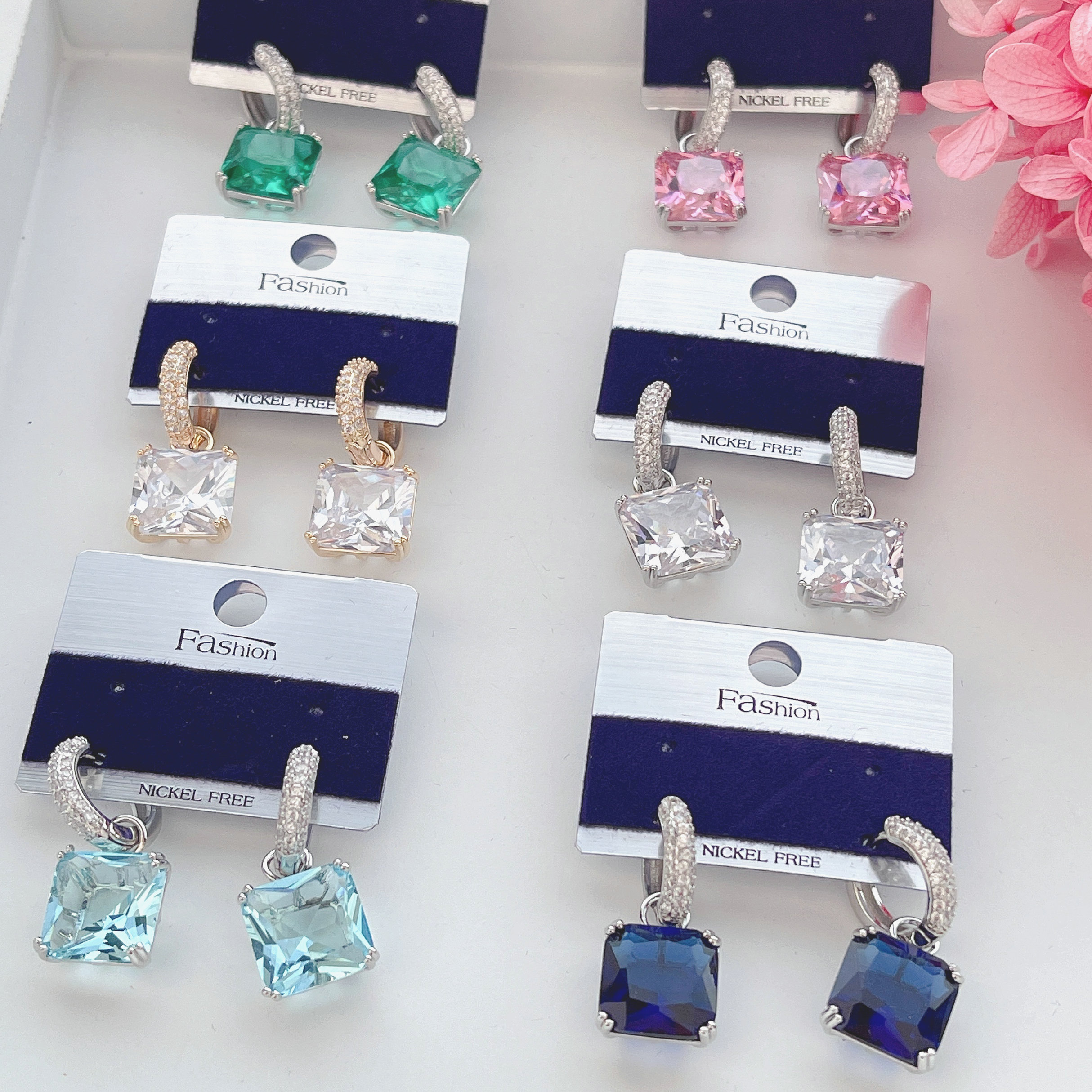 Square zircon charms earring