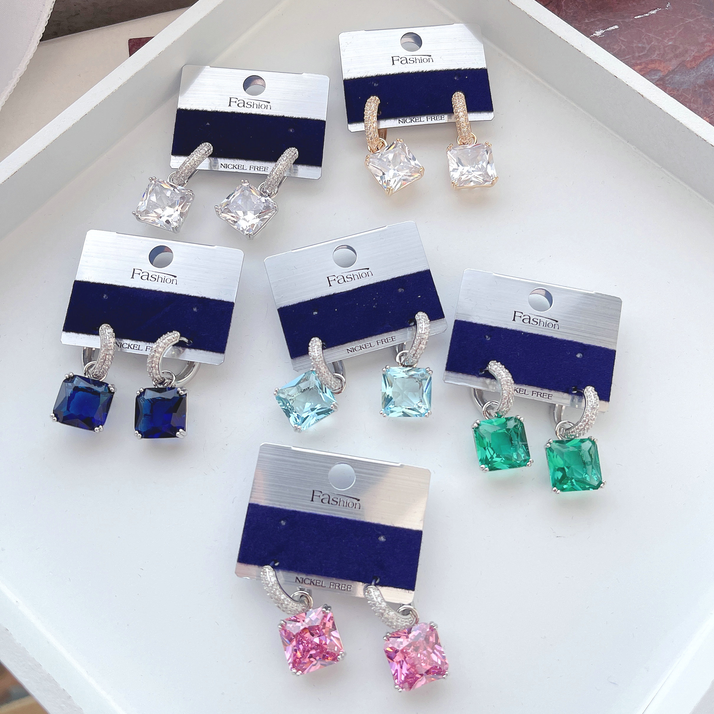 Square zircon charms earring