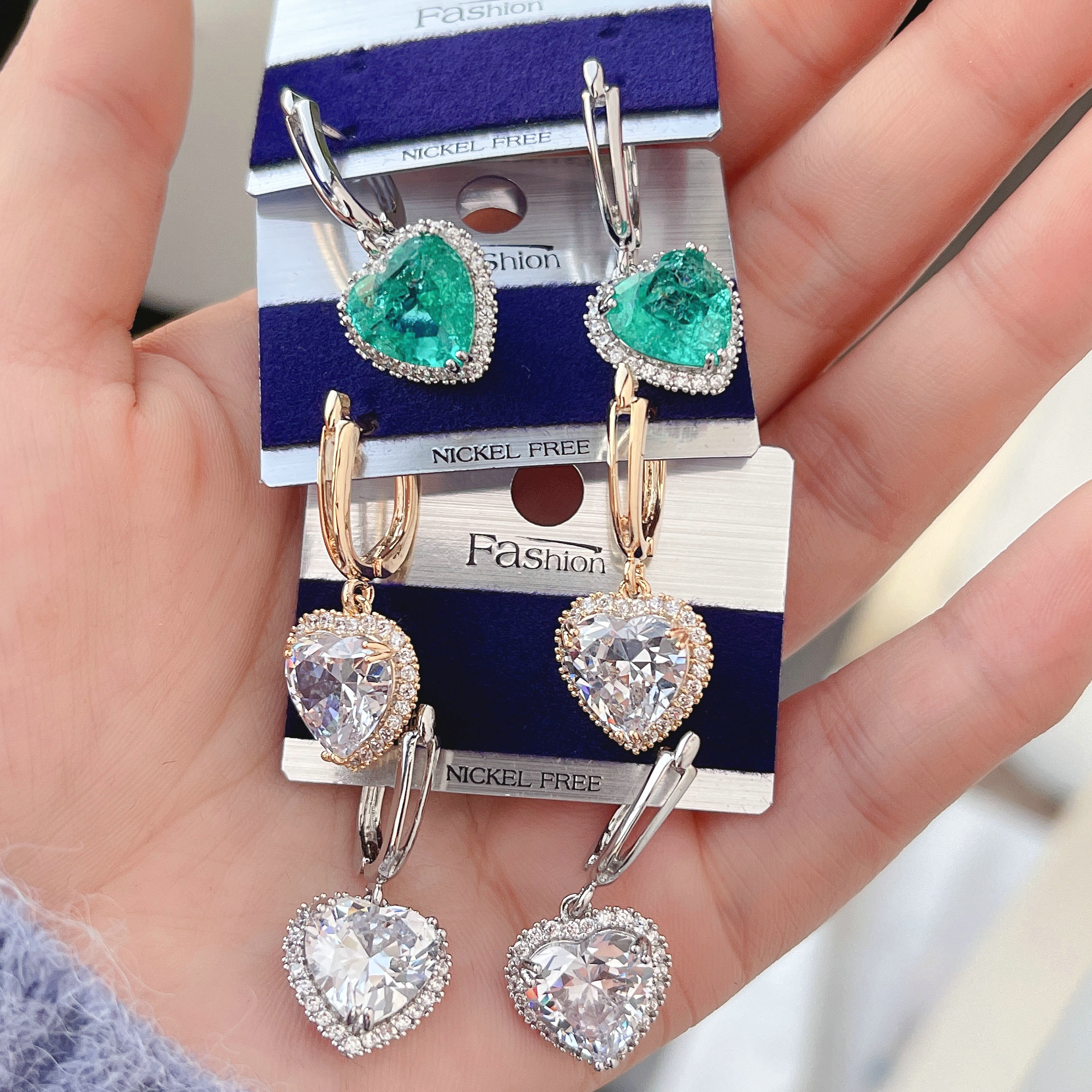 Pave heart charm earring