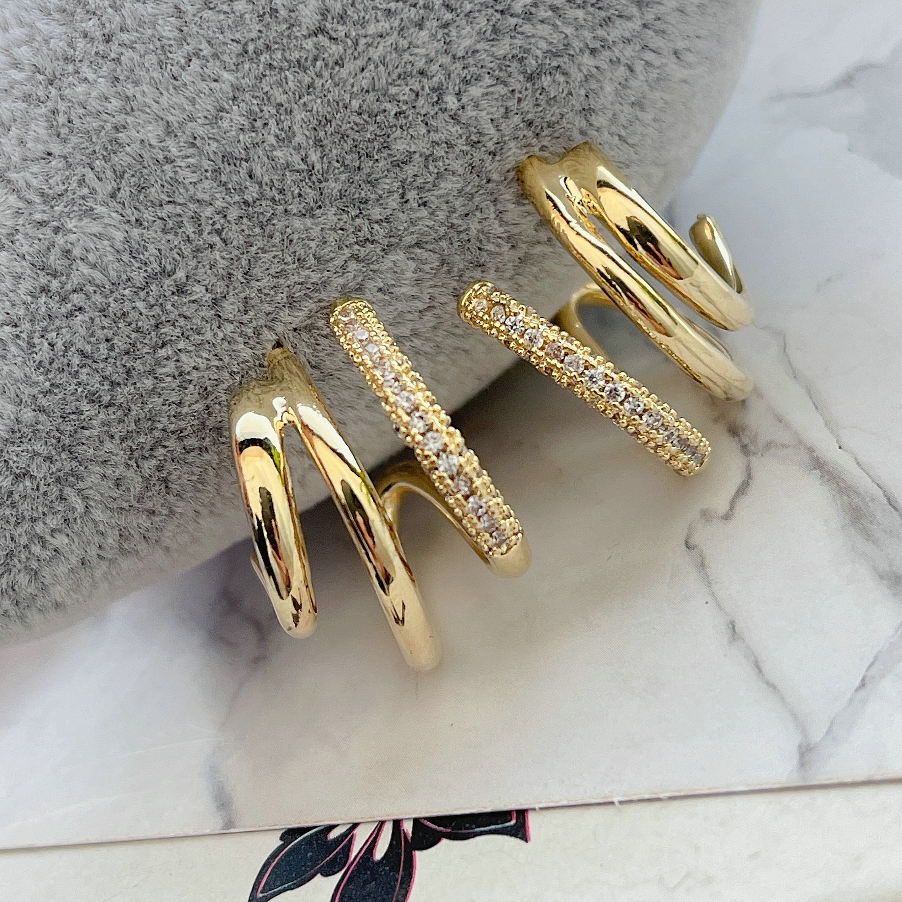 Pave zircon fan shape earring