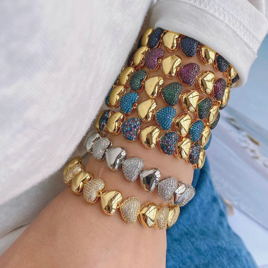 Fine pave heart bracelet
