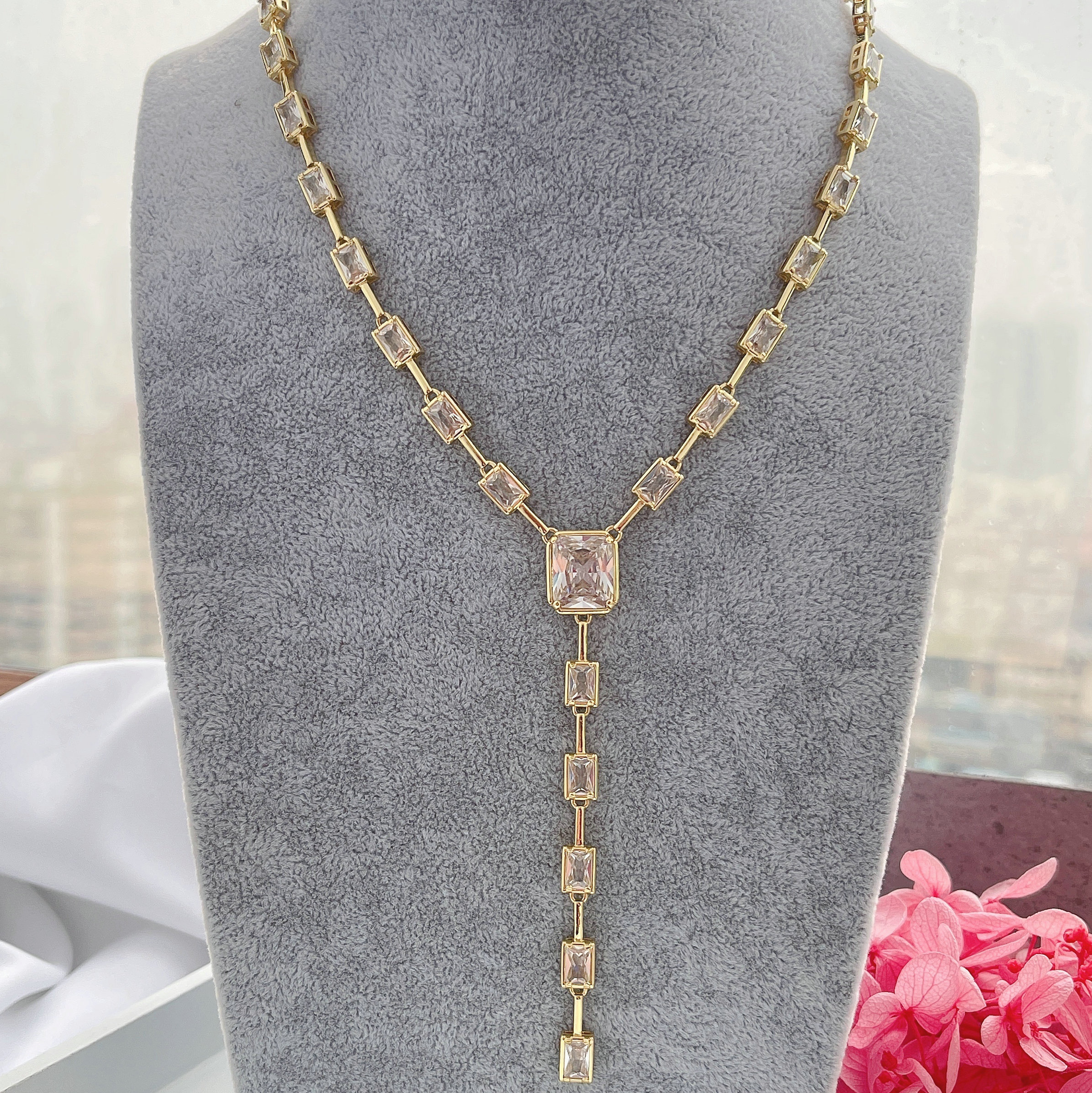 Pave square zircon necklace