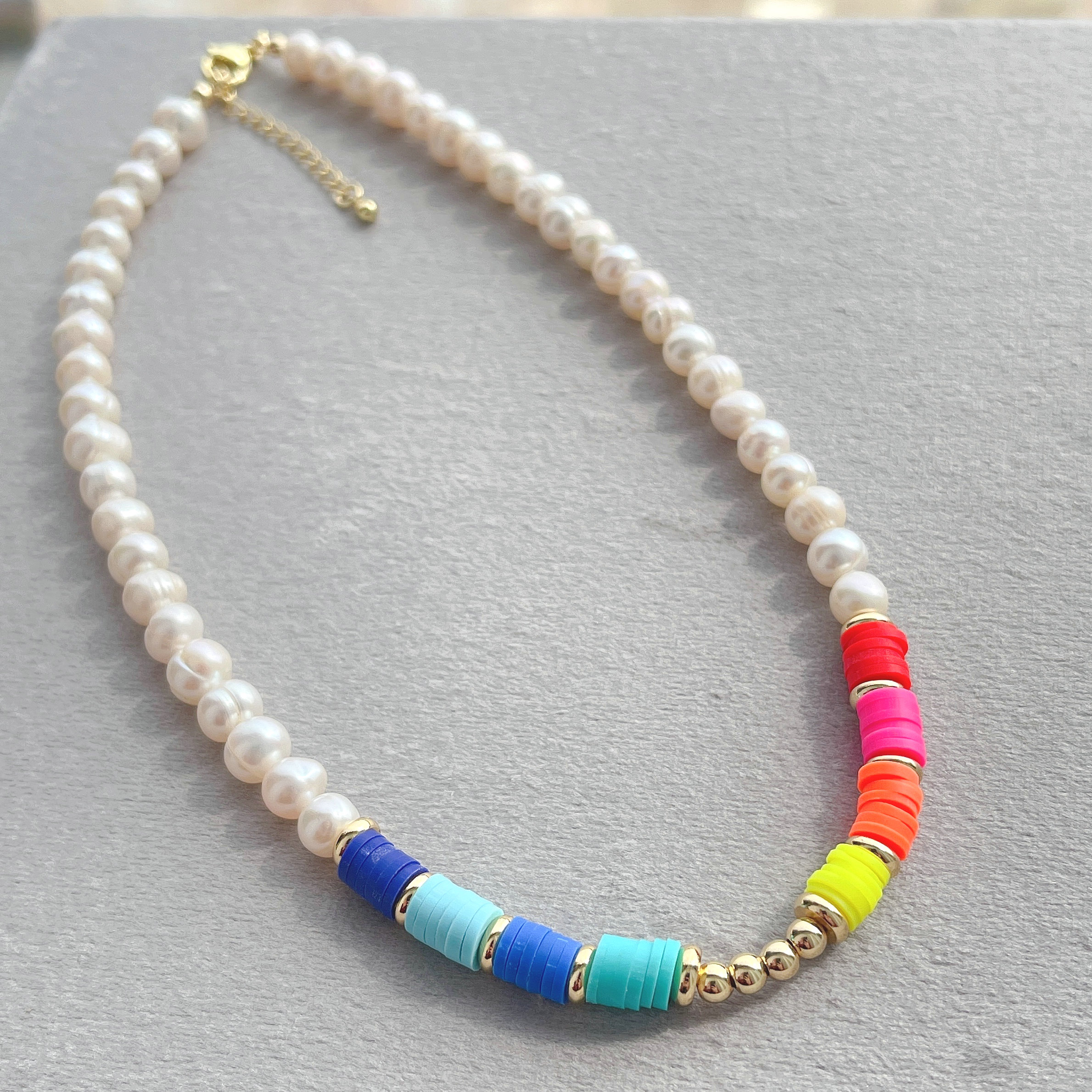 15inch Fresh water pearl with colorful clay beaded necklace
