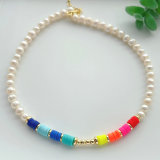 15inch Fresh water pearl with colorful clay beaded necklace