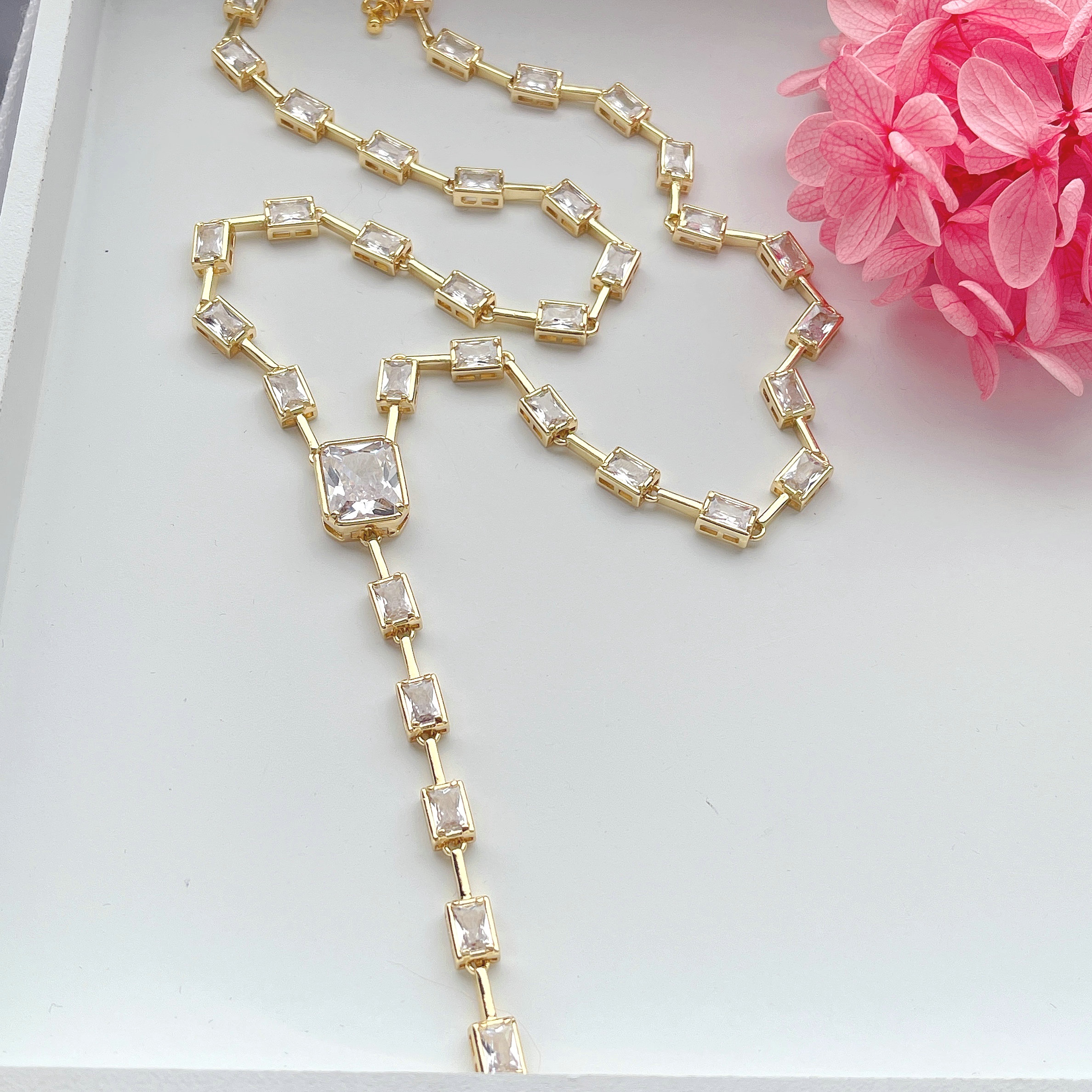 Pave square zircon necklace